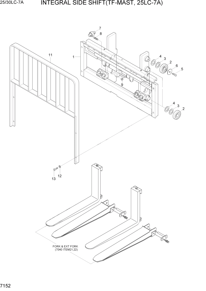 Схема запчастей Hyundai 25/30LC-7A - PAGE 7152 INTEGRAL SIDE SHIFT (TF-MAST, 25LC-7A) РАБОЧЕЕ ОБОРУДОВАНИЕ