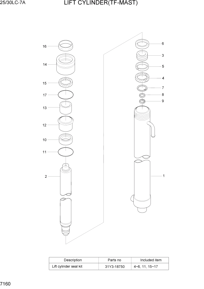 Схема запчастей Hyundai 25/30LC-7A - PAGE 7160 LIFT CYLINDER(TF-MAST) РАБОЧЕЕ ОБОРУДОВАНИЕ