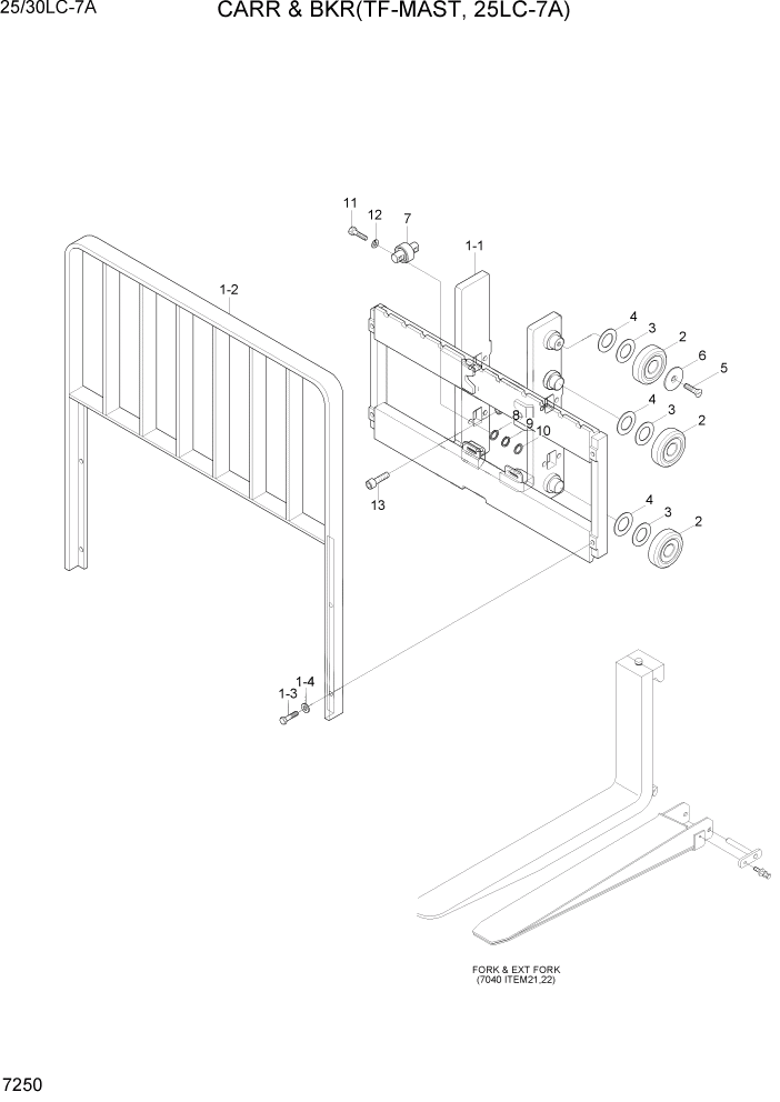 Схема запчастей Hyundai 25/30LC-7A - PAGE 7250 CARRIAGE & BACKREST(TS-MAST) РАБОЧЕЕ ОБОРУДОВАНИЕ