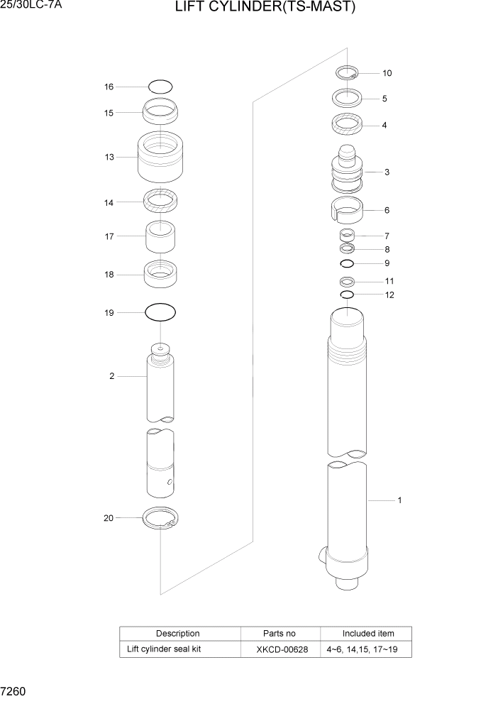 Схема запчастей Hyundai 25/30LC-7A - PAGE 7260 LIFT CYLINDER(TS-MAST) РАБОЧЕЕ ОБОРУДОВАНИЕ