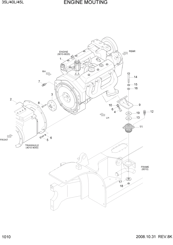 Схема запчастей Hyundai 35/40/45L - PAGE 1010 ENGINE MOUNTING СИСТЕМА ДВИГАТЕЛЯ