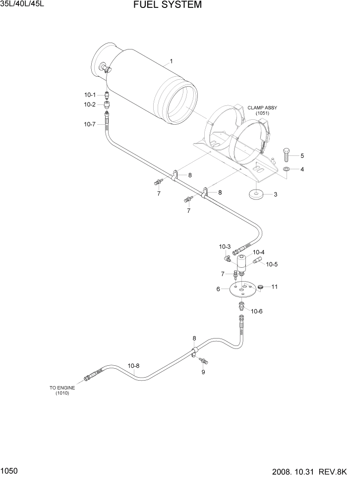 Схема запчастей Hyundai 35/40/45L - PAGE 1050 FUEL SYSTEM СИСТЕМА ДВИГАТЕЛЯ