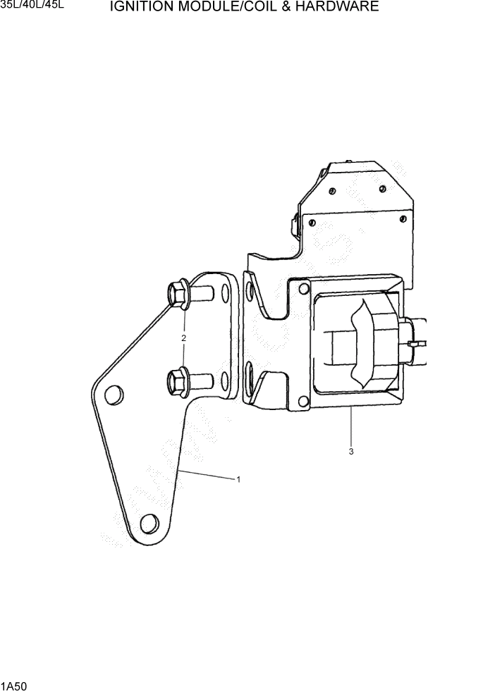 Схема запчастей Hyundai 35/40/45L - PAGE 1A50 IGNITION MODULE/COIL & HARDWARE СИСТЕМА ДВИГАТЕЛЯ