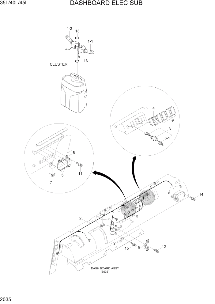 Схема запчастей Hyundai 35/40/45L - PAGE 2035 DASHBOARD ELEC SUB ЭЛЕКТРИЧЕСКАЯ СИСТЕМА