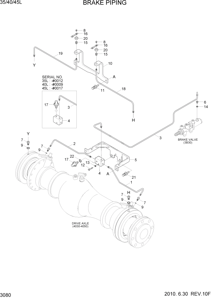 Схема запчастей Hyundai 35/40/45L - PAGE 3080 BRAKE PIPING ГИДРАВЛИЧЕСКАЯ СИСТЕМА