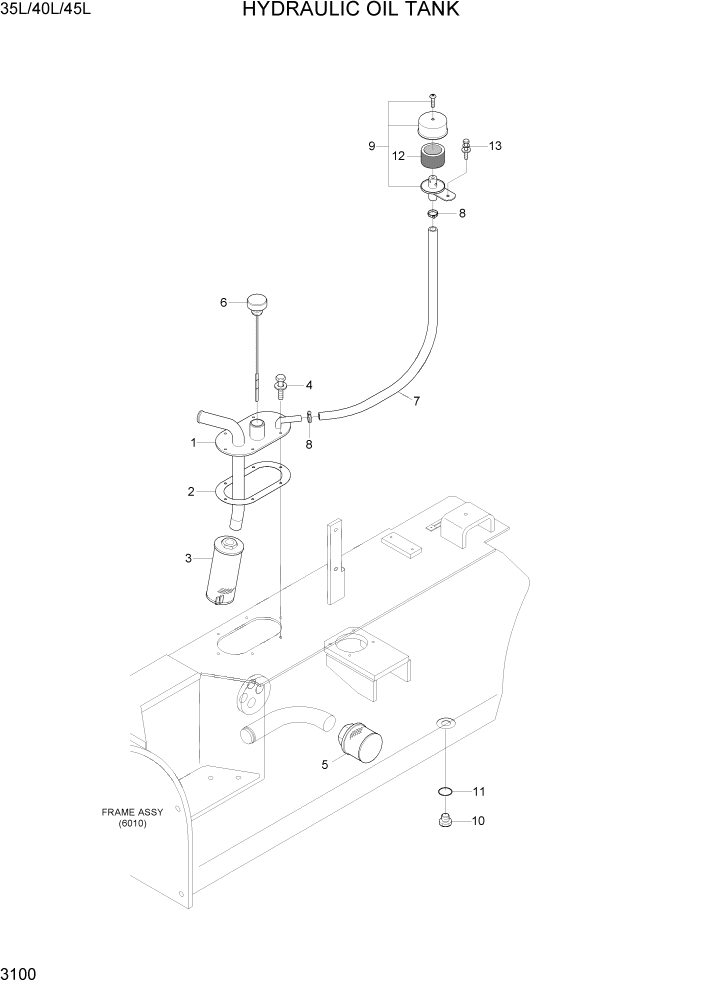 Схема запчастей Hyundai 35/40/45L - PAGE 3100 HYDRAULIC OIL TANK ГИДРАВЛИЧЕСКАЯ СИСТЕМА