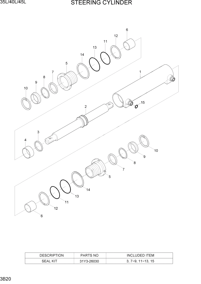 Схема запчастей Hyundai 35/40/45L - PAGE 3B20 STEERING CYLINDER ГИДРАВЛИЧЕСКАЯ СИСТЕМА