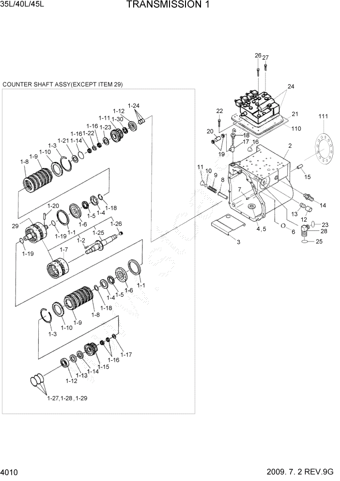 Схема запчастей Hyundai 35/40/45L - PAGE 4010 TRANSMISSION 1 СИЛОВАЯ СИСТЕМА