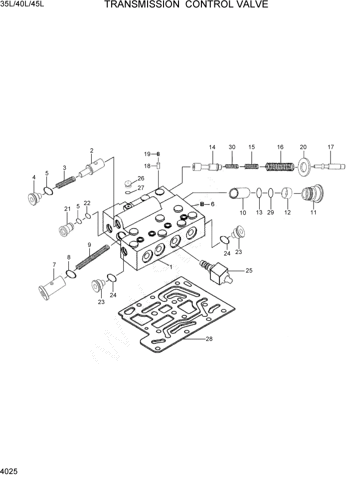 Схема запчастей Hyundai 35/40/45L - PAGE 4025 TRANSMISSION CONTROL VALVE СИЛОВАЯ СИСТЕМА