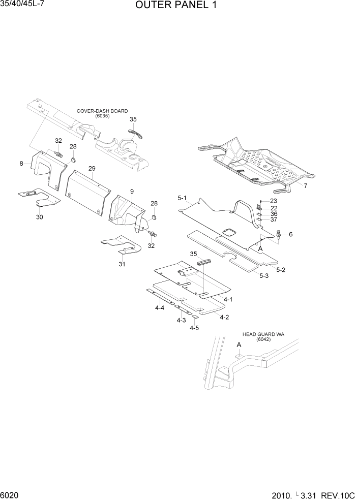 Схема запчастей Hyundai 35/40/45L - PAGE 6020 OUTER PANEL 1 СТРУКТУРА