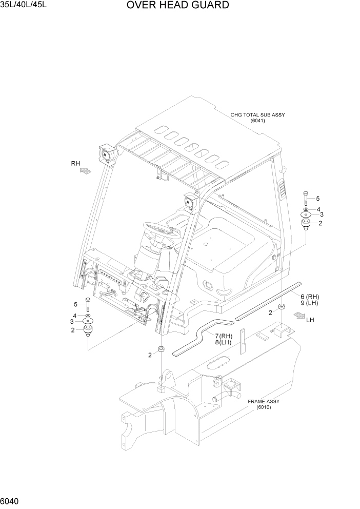 Схема запчастей Hyundai 35/40/45L - PAGE 6040 OVER HEARD GUARD СТРУКТУРА