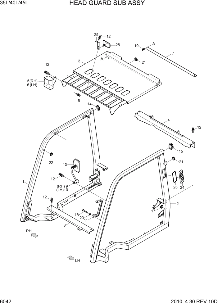 Схема запчастей Hyundai 35/40/45L - PAGE 6042 HEAD GUARD SUB ASSY СТРУКТУРА