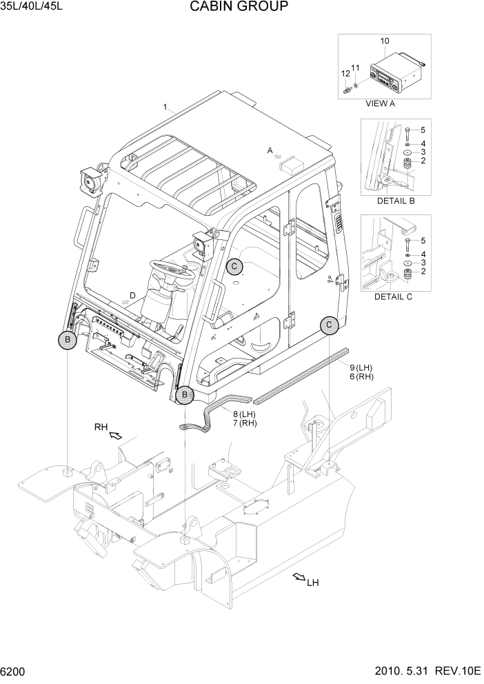 Схема запчастей Hyundai 35/40/45L - PAGE 6200 CABIN GROUP СТРУКТУРА