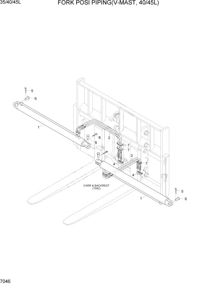 Схема запчастей Hyundai 35/40/45L - PAGE 7046 FORK POSI PIPING(V-MAST, 40/45L) РАБОЧЕЕ ОБОРУДОВАНИЕ