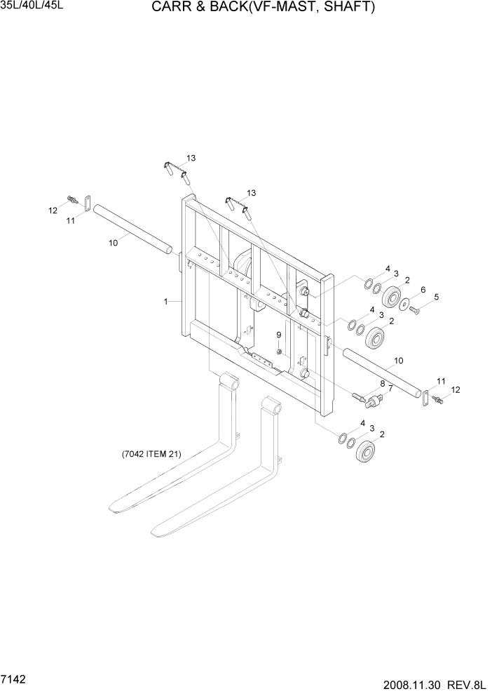 Схема запчастей Hyundai 35/40/45L - PAGE 7142 CARR & BKR(VF-MAST, SHAFT) РАБОЧЕЕ ОБОРУДОВАНИЕ