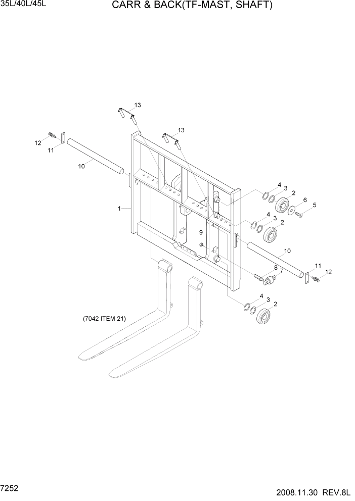 Схема запчастей Hyundai 35/40/45L - PAGE 7252 CARR & BKR(TF-MAST, SHAFT) РАБОЧЕЕ ОБОРУДОВАНИЕ