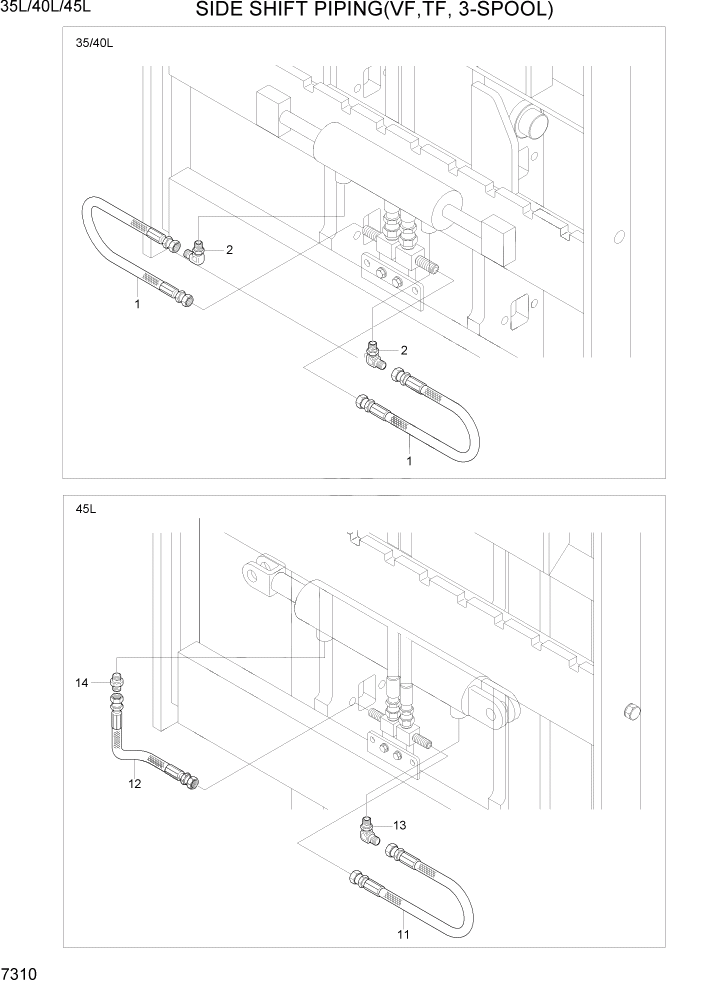 Схема запчастей Hyundai 35/40/45L - PAGE 7310 SIDE SHIFT PIPING(VF,TF-MAST,3-SPOOL) РАБОЧЕЕ ОБОРУДОВАНИЕ