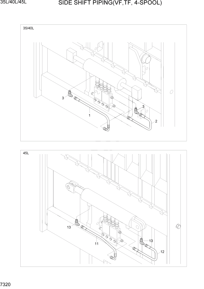 Схема запчастей Hyundai 35/40/45L - PAGE 7320 SIDE SHIFT PIPING(VF,TF-MAST,4-SPOOL) РАБОЧЕЕ ОБОРУДОВАНИЕ