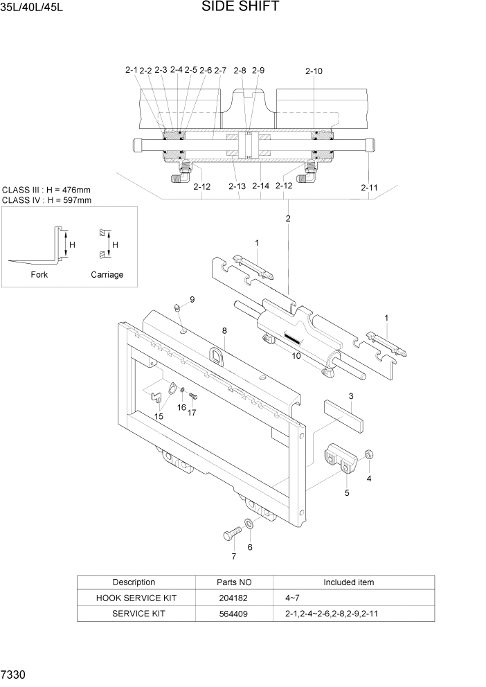 Схема запчастей Hyundai 35/40/45L - PAGE 7330 SIDE SHIFT РАБОЧЕЕ ОБОРУДОВАНИЕ