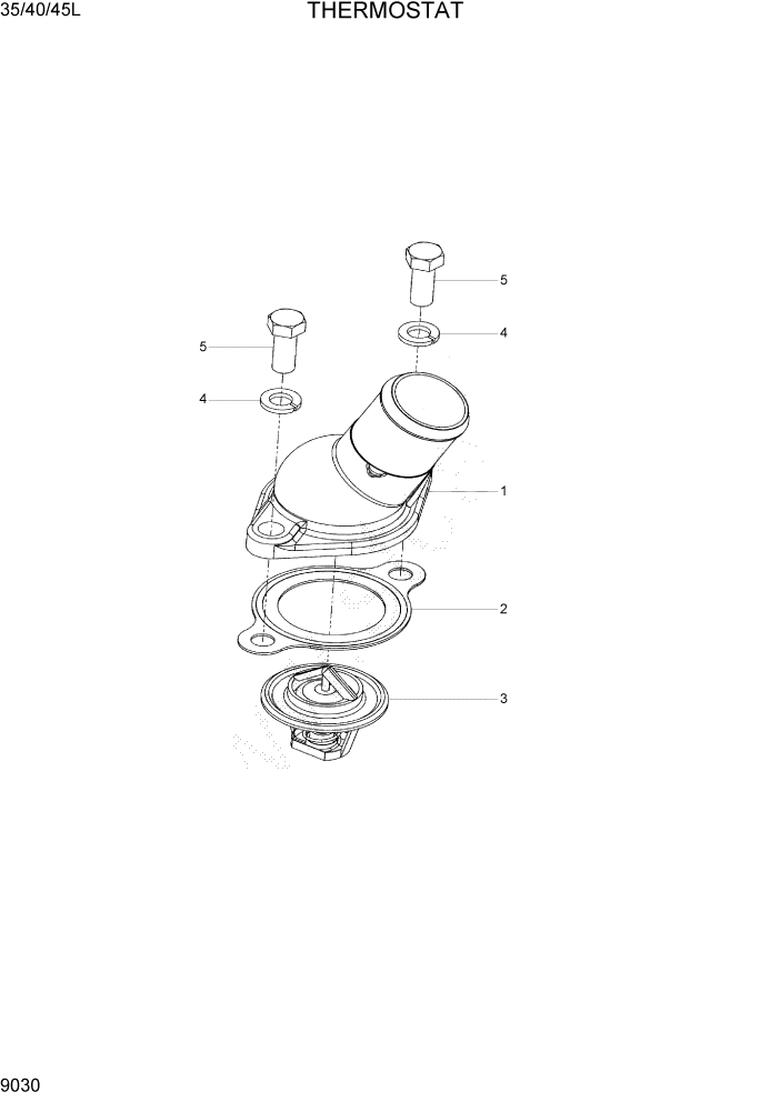 Схема запчастей Hyundai 35/40/45L - PAGE 9030 THERMOSTAT ДВИГАТЕЛЬ БАЗА