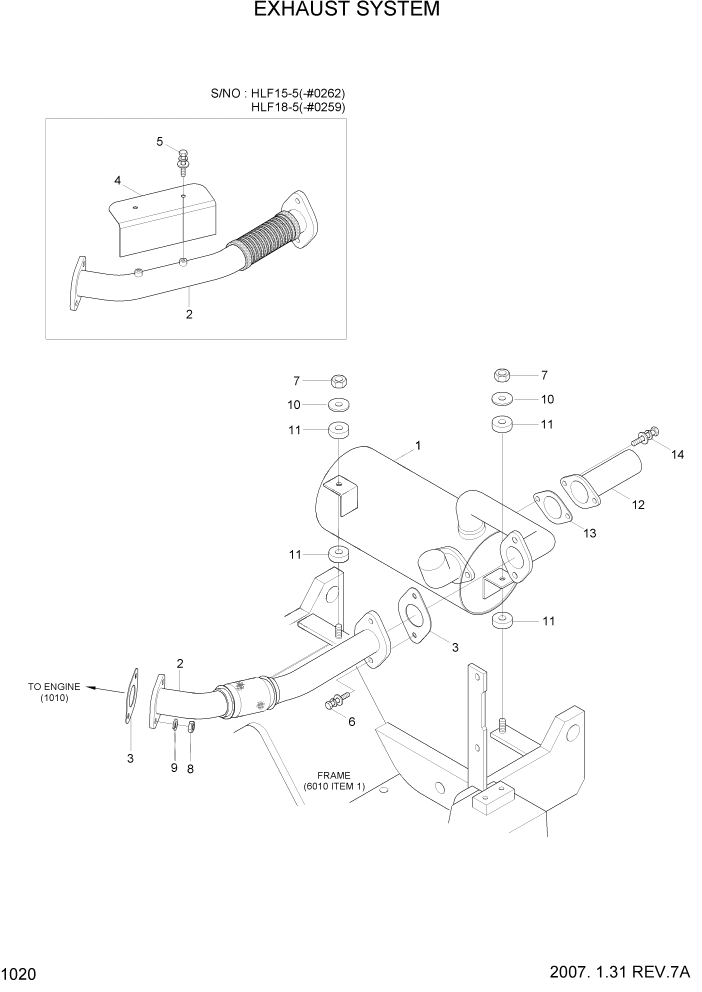 Схема запчастей Hyundai HLF15/HLF18-5 - PAGE 1020 EXHAUST SYSTEM СИСТЕМА ДВИГАТЕЛЯ