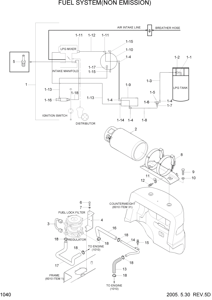 Схема запчастей Hyundai HLF15/HLF18-5 - PAGE 1040 FUEL SYSTEM(NON EMISSION) СИСТЕМА ДВИГАТЕЛЯ