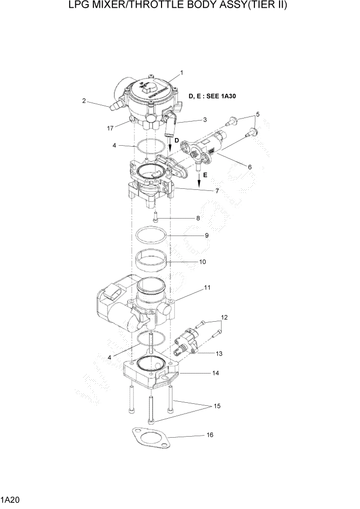 Схема запчастей Hyundai HLF15/HLF18-5 - PAGE 1A20 LPG MIXER/THROTTLE BODY ASSY(TIER II) СИСТЕМА ДВИГАТЕЛЯ