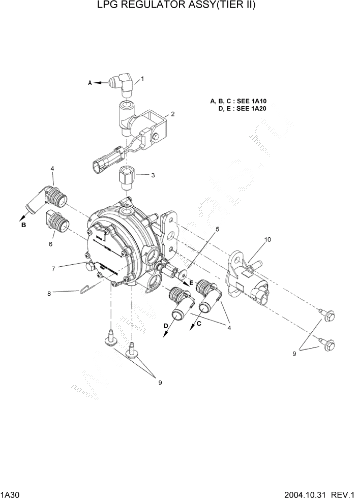 Схема запчастей Hyundai HLF15/HLF18-5 - PAGE 1A30 LPG REGULATOR ASSY(TIER II) СИСТЕМА ДВИГАТЕЛЯ