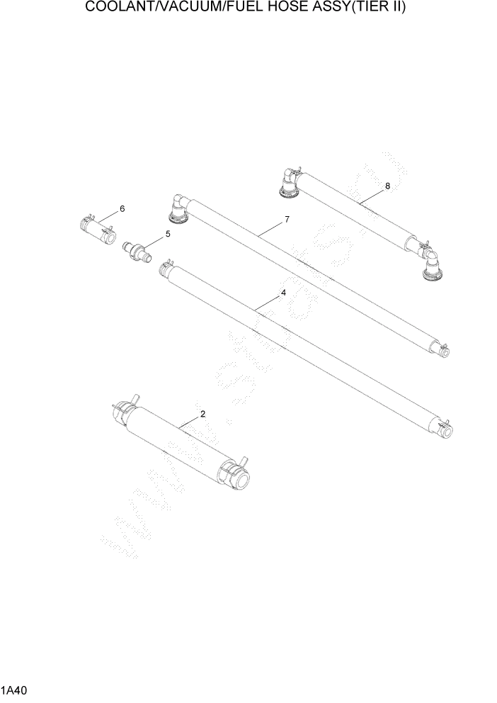 Схема запчастей Hyundai HLF15/HLF18-5 - PAGE 1A40 COOLANT/VACUUM/FUEL HOSE ASSY(TIER II) СИСТЕМА ДВИГАТЕЛЯ