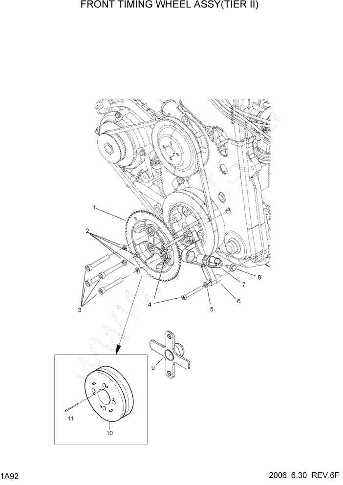 Схема запчастей Hyundai HLF15/HLF18-5 - PAGE 1A92 FRONT TIMING WHEEL ASSY(TIER II) СИСТЕМА ДВИГАТЕЛЯ