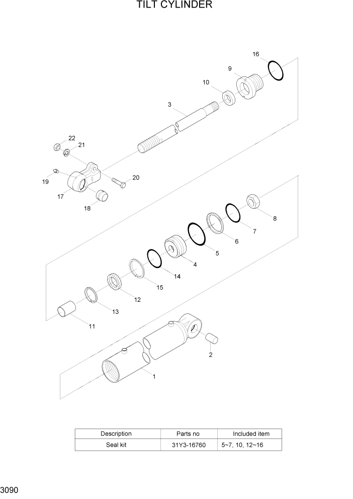 Схема запчастей Hyundai HLF15/HLF18-5 - PAGE 3090 TILT CYLINDER ГИДРАВЛИЧЕСКАЯ СИСТЕМА