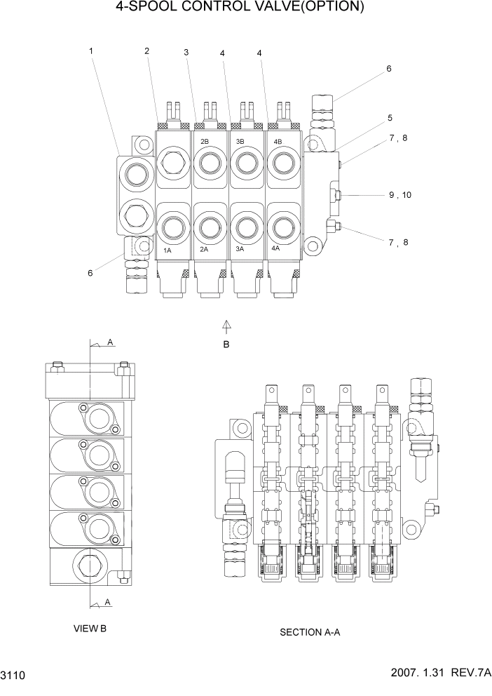 Схема запчастей Hyundai HLF15/HLF18-5 - PAGE 3110 4-SPOOL CONTROL VALVE(OPTION) ГИДРАВЛИЧЕСКАЯ СИСТЕМА