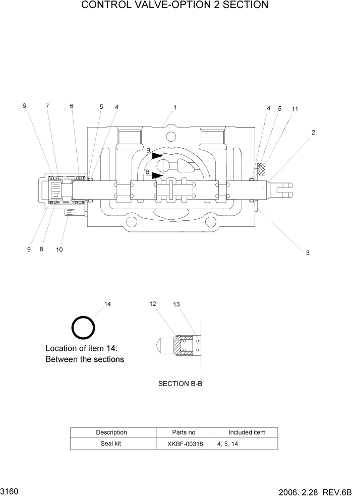 Схема запчастей Hyundai HLF15/HLF18-5 - PAGE 3160 CONTROL VALVE-OPTION 2 SECTION ГИДРАВЛИЧЕСКАЯ СИСТЕМА