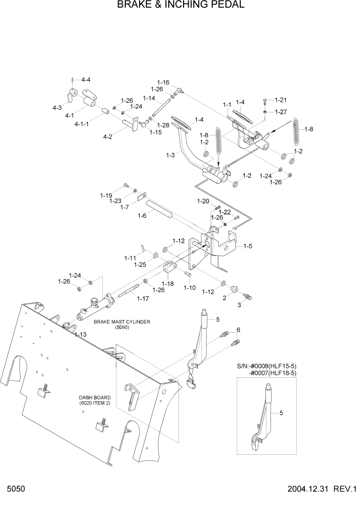 Схема запчастей Hyundai HLF15/HLF18-5 - PAGE 5050 BRAKE & INCHING PEDAL СИСТЕМА УПРАВЛЕНИЯ