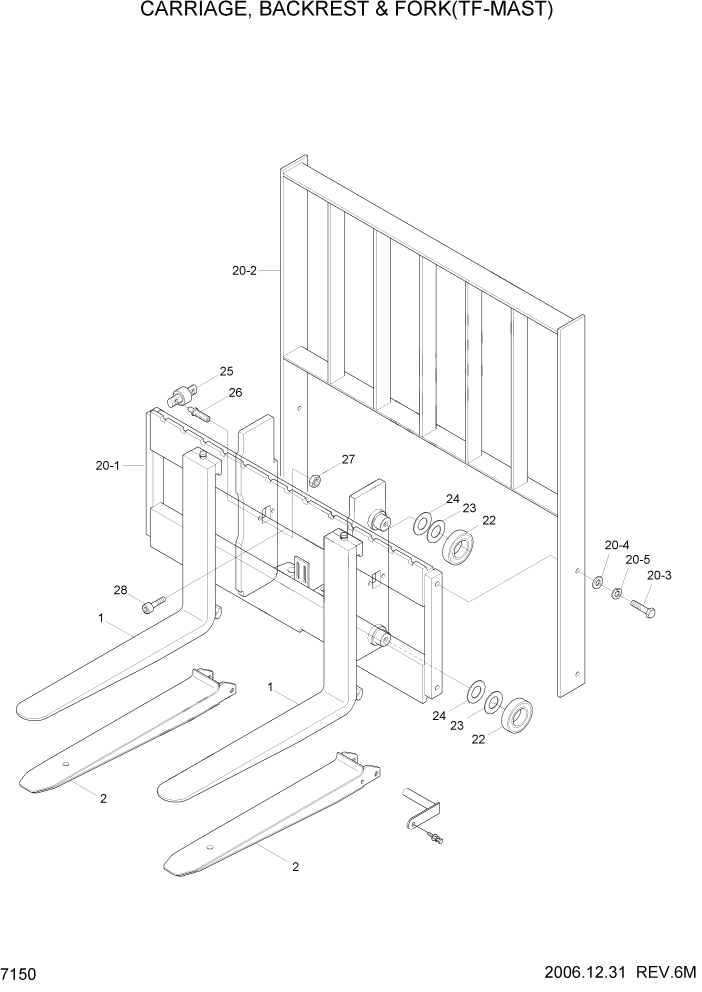 Схема запчастей Hyundai HLF15/HLF18-5 - PAGE 7150 CARRIAGE,BACKREST & FORK(TF-MAST) РАБОЧЕЕ ОБОРУДОВАНИЕ