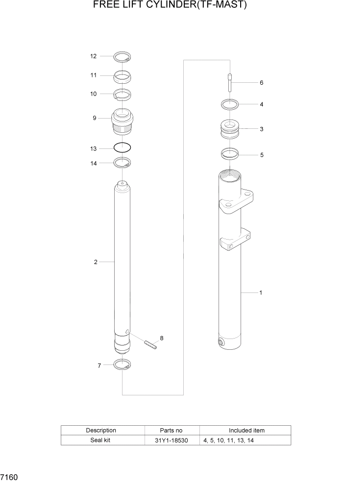 Схема запчастей Hyundai HLF15/HLF18-5 - PAGE 7160 FREE LIFT CYLINDER(TF-MAST) РАБОЧЕЕ ОБОРУДОВАНИЕ