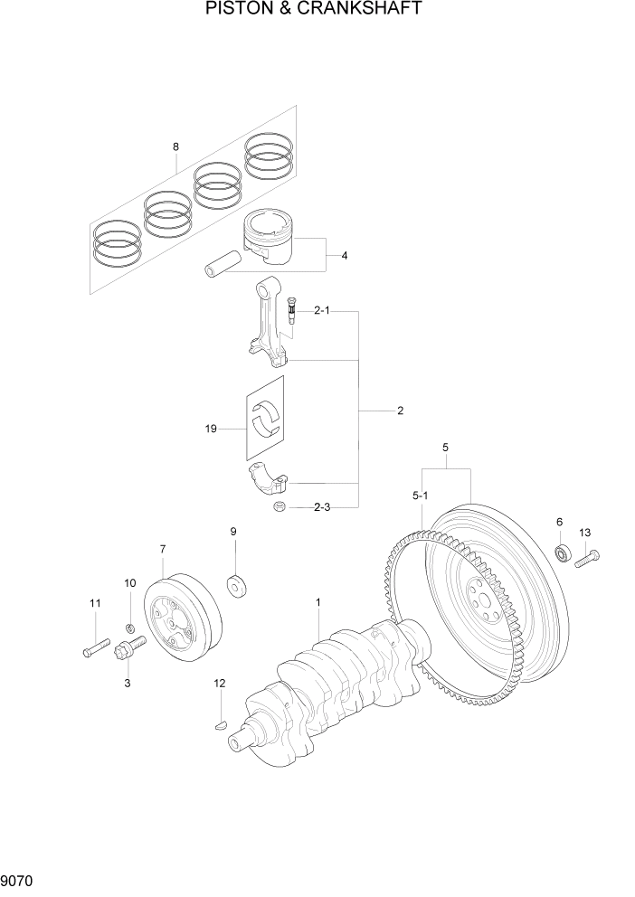 Схема запчастей Hyundai HLF15/HLF18-5 - PAGE 9070 PISTON & CRANKSHAFT ДВИГАТЕЛЬ БАЗА