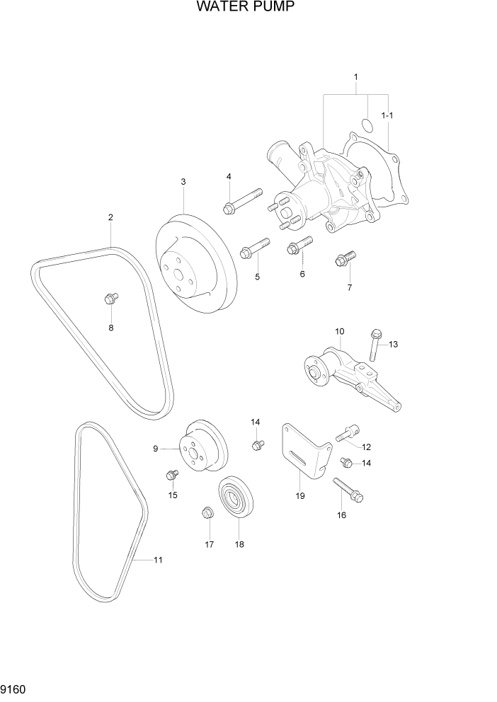 Схема запчастей Hyundai HLF15/HLF18-5 - PAGE 9160 WATER PUMP ДВИГАТЕЛЬ БАЗА