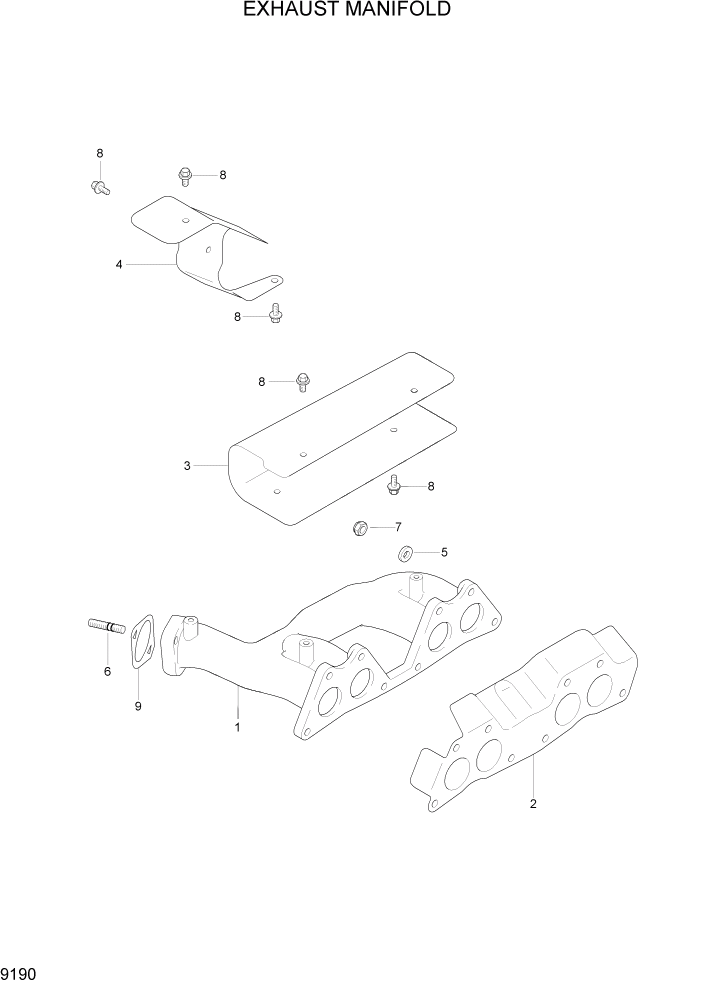 Схема запчастей Hyundai HLF15/HLF18-5 - PAGE 9190 EXHAUST MANIFOLD ДВИГАТЕЛЬ БАЗА