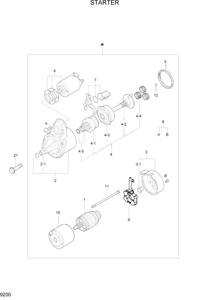 Схема запчастей Hyundai HLF15/HLF18-5 - PAGE 9200 STARTER ДВИГАТЕЛЬ БАЗА