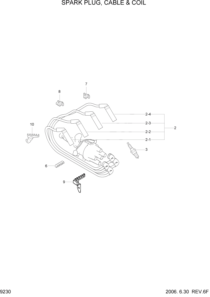 Схема запчастей Hyundai HLF15/HLF18-5 - PAGE 9230 SPARK PLUG, CABLE & COIL ДВИГАТЕЛЬ БАЗА