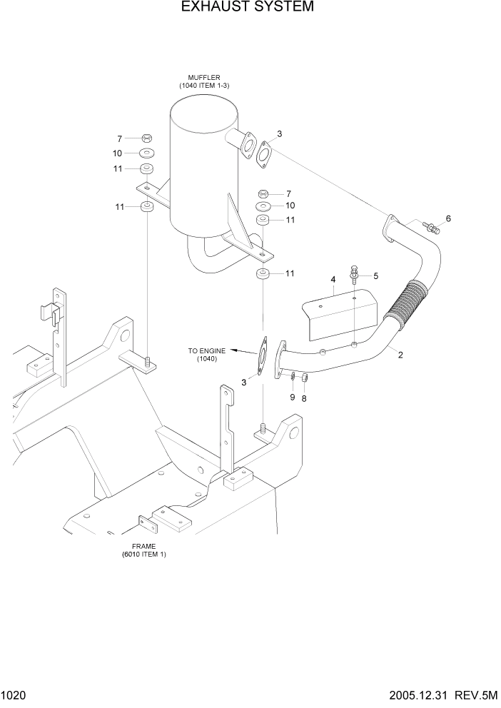 Схема запчастей Hyundai HLF15/HLF18C-5 - PAGE 1020 EXHAUST SYSTEM СИСТЕМА ДВИГАТЕЛЯ