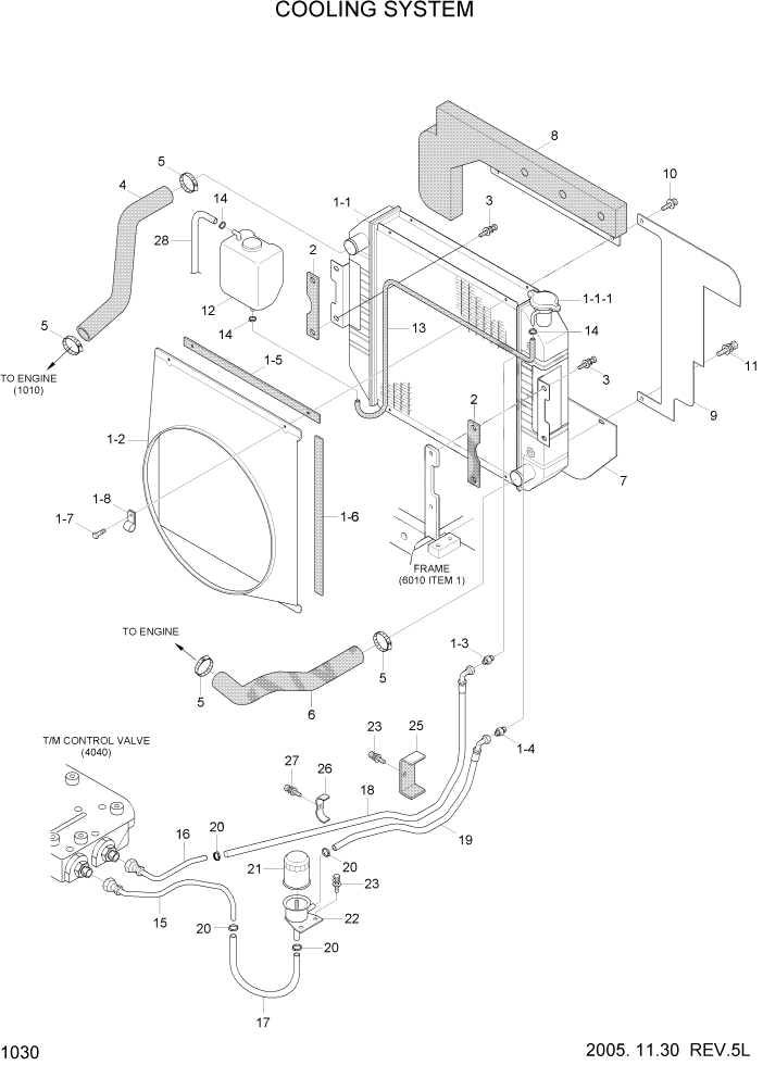 Схема запчастей Hyundai HLF15/HLF18C-5 - PAGE 1030 COOLING SYSTEM СИСТЕМА ДВИГАТЕЛЯ