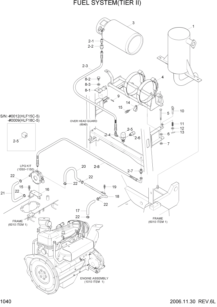 Схема запчастей Hyundai HLF15/HLF18C-5 - PAGE 1040 FUEL SYSTEM(TIER II) СИСТЕМА ДВИГАТЕЛЯ