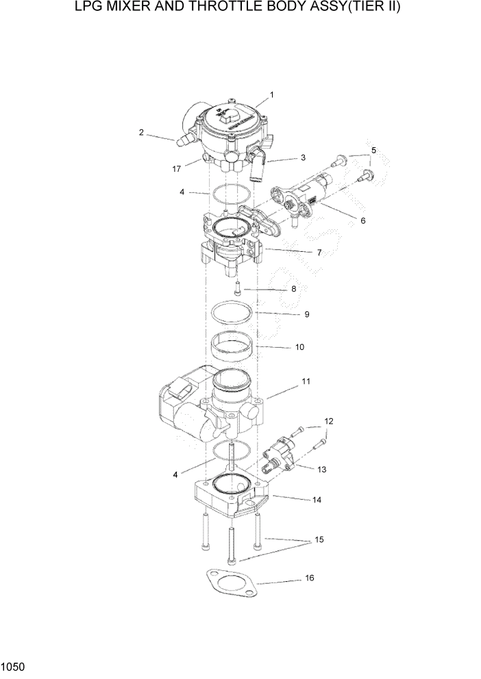 Схема запчастей Hyundai HLF15/HLF18C-5 - PAGE 1050 LPG MIXER & THROTTLE BODY ASSY(TIER II) СИСТЕМА ДВИГАТЕЛЯ