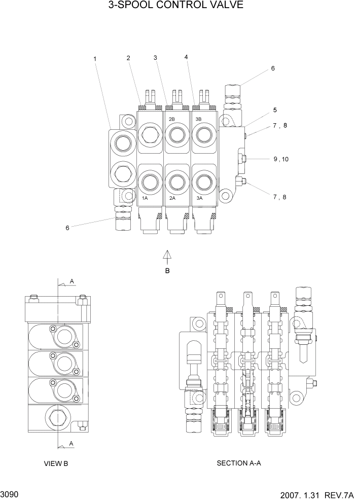 Схема запчастей Hyundai HLF15/HLF18C-5 - PAGE 3090 3-SPOOL CONTROL VALVE ГИДРАВЛИЧЕСКАЯ СИСТЕМА