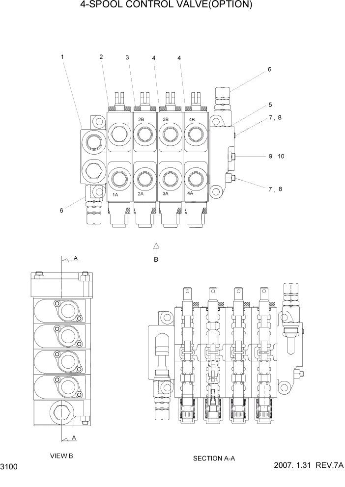 Схема запчастей Hyundai HLF15/HLF18C-5 - PAGE 3100 4-SPOOL CONTROL VALVE(OPTION) ГИДРАВЛИЧЕСКАЯ СИСТЕМА