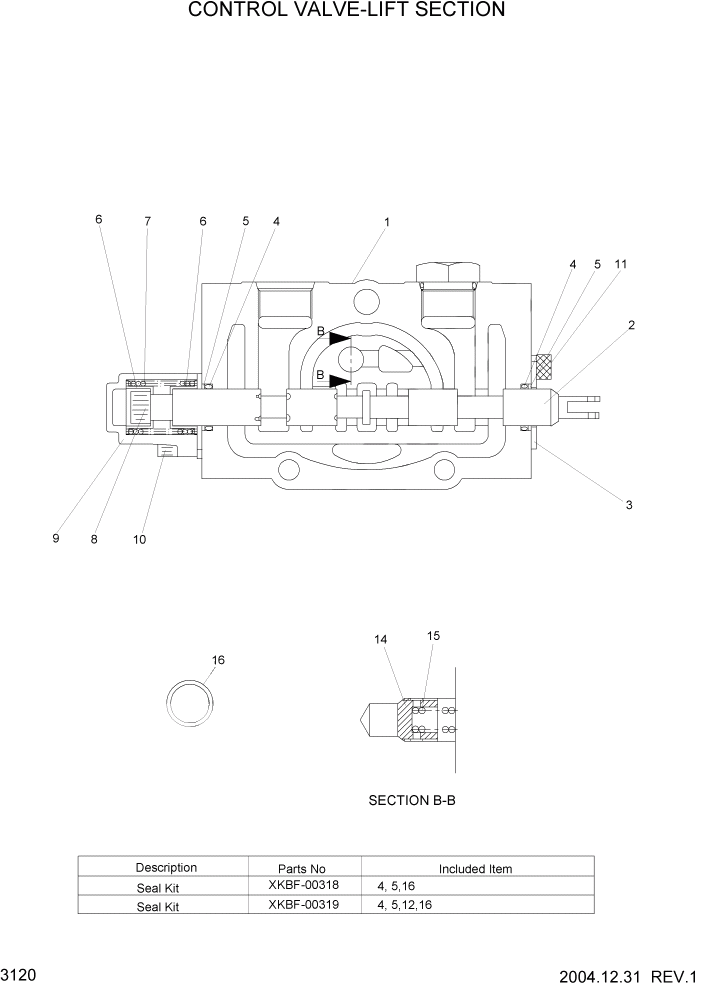 Схема запчастей Hyundai HLF15/HLF18C-5 - PAGE 3120 CONTROL VALVE-LIFT SECTION ГИДРАВЛИЧЕСКАЯ СИСТЕМА