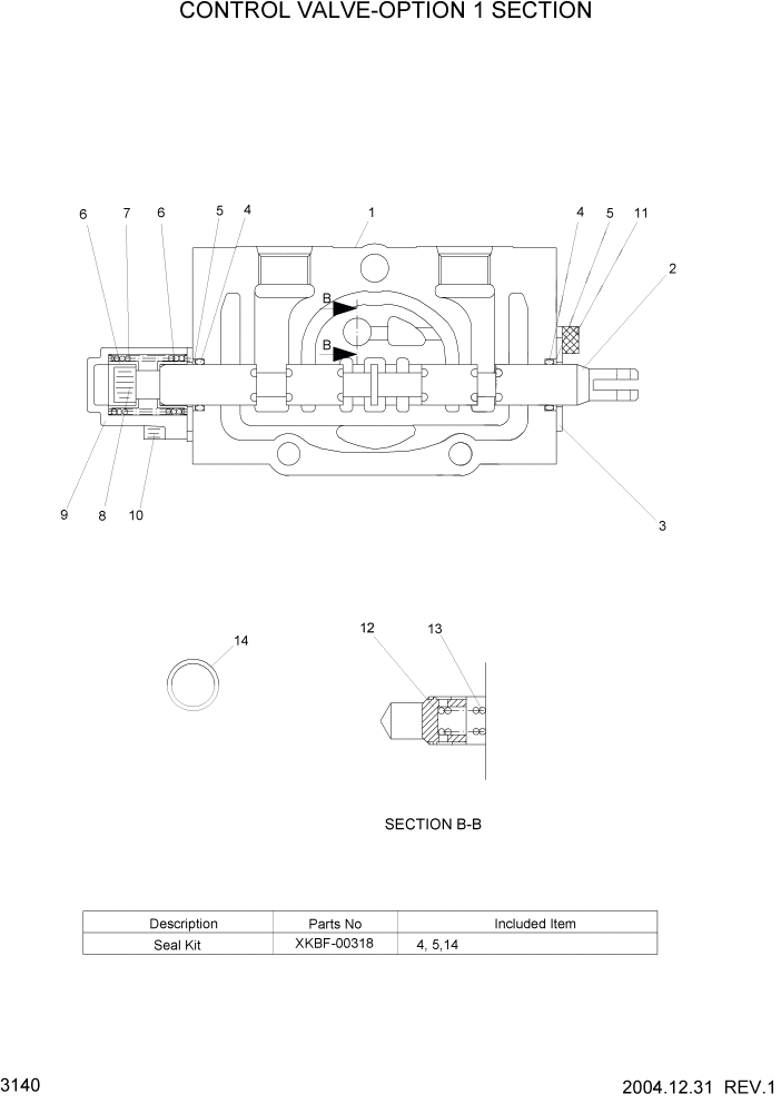 Схема запчастей Hyundai HLF15/HLF18C-5 - PAGE 3140 CONTROL VALVE-OPTION 1 SECTION ГИДРАВЛИЧЕСКАЯ СИСТЕМА