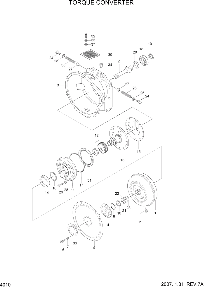 Схема запчастей Hyundai HLF15/HLF18C-5 - PAGE 4010 TORQUE CONVERTER СИЛОВАЯ СИСТЕМА